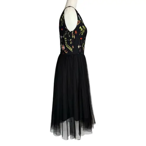 Vissavi Vintage Y2K 8 Tulle Illusion Mesh Dress Embroidered Floral Semi Formal Black