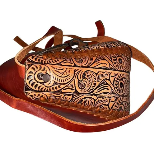 Hand Tooled Brown Leather Saddlebag Crossbody Purse