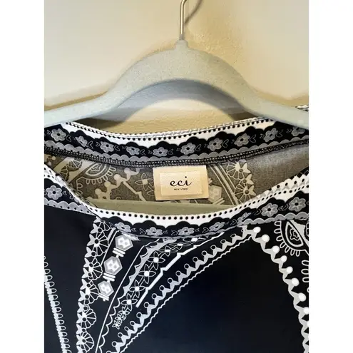 ECI NEW YORK SIZE Small Paisley GEO PRINT DRESS 3/4 Sleeve black,gray,white