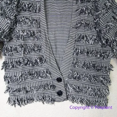 Vintage Paula Sweet sweater Jacket 100% cotton fringe, black white grey, size M Size M