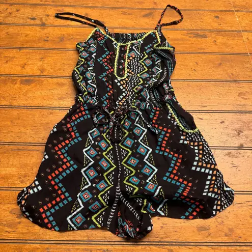 Fan Flirt Black Geometric Print Romper Shorts Strappy Summer Women's S