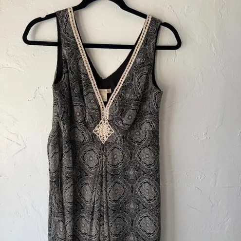 Jonathan Martin Black Paisley Midi Dress Size 8 Sleeveless Boho Babydoll Tie