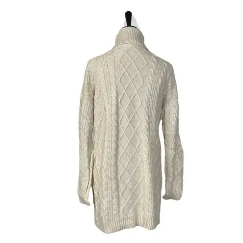 Tunic Sweater Turtleneck Cable Knit Merino Wool Pockets Cream Women Size Medium