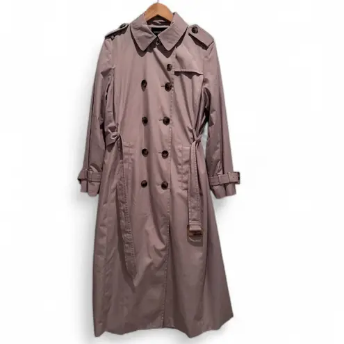 London Fog Belted Khaki Trench Coat Flannel Plaid Lined Size 10