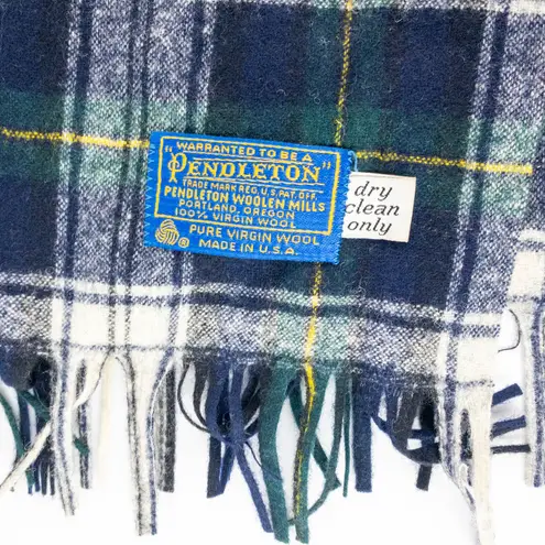 Pendleton Vintage Green Blue Yellow White Plaid Scarf Unisex Men Women One Size