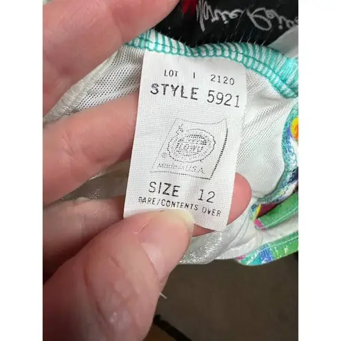 Jantzen one piece swimsuit floral high cut green yellow orange bright