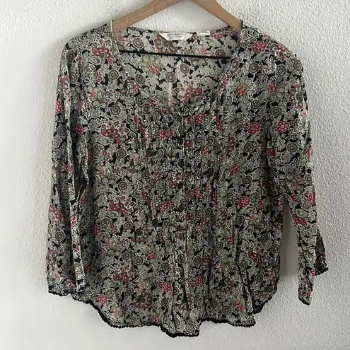 Ralph Lauren Denim & Supply Dark Floral Lightweight 100% Cotton Lace Trim Medium Black