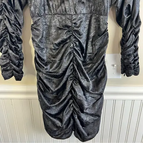 Hunter Bell New York 2 Black Ruched Jacquard Long Sleeve Cocktail Party Dress