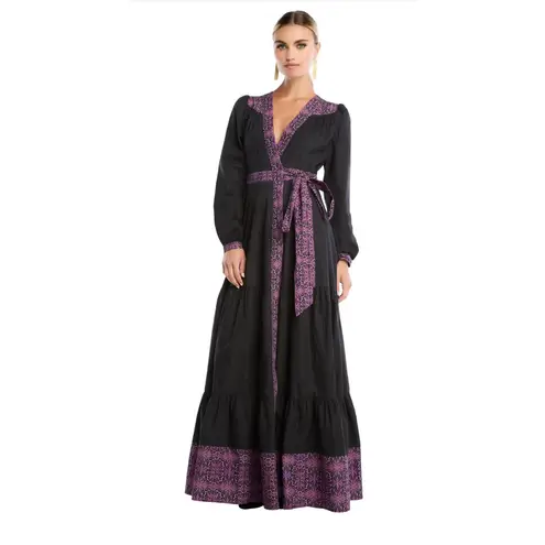 Allison New York Madison Full Wrap Black & Purple Maxi Dress Size Medium