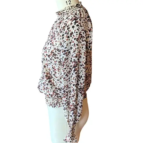 Ophelia Roe Cheetah Boho Funnel Neck Animal Print Bohemian Blouse Top ~ SMALL