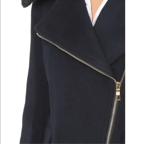 Club Monaco Wool Josette Faux Fur Removable Collar Zip Peacoat Black Large $495
