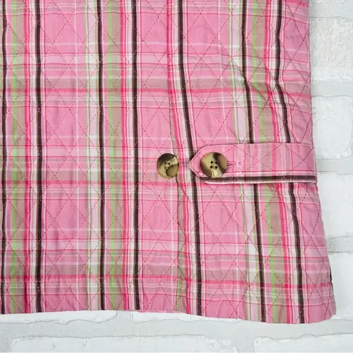 Beautiful Pink Plaid Button Front Quilted Vest Pockets, Adjustable Size Medium