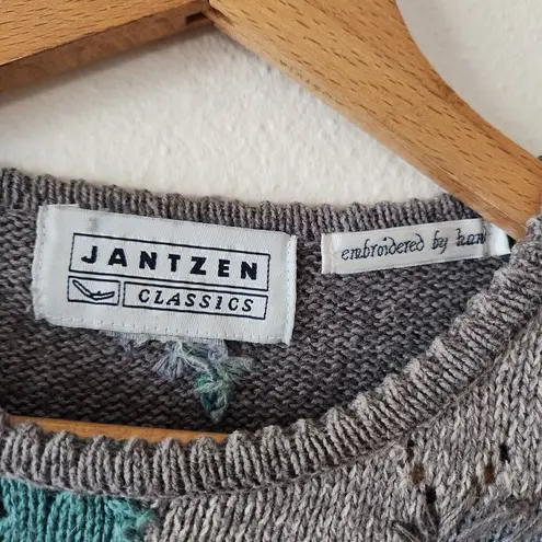 Jantzen Vintage Floral Eyelet Hand Embroidered Sweater Women’s Size XL Cottage