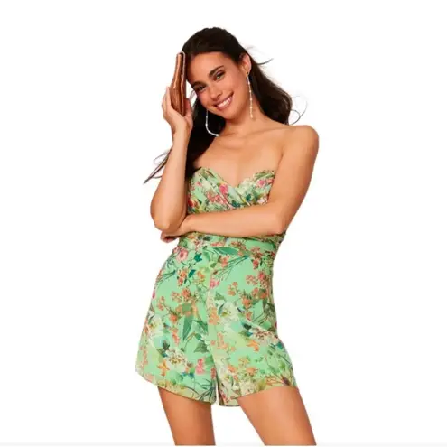 Jay Godfrey Lydia Green Floral Strapless Romper Pantsuit Retail $325 Size 12