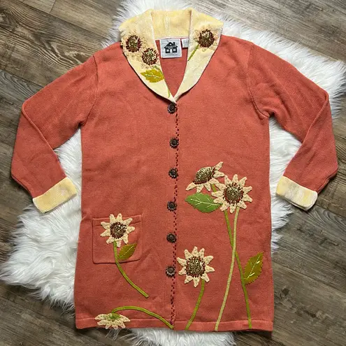 Storybook Knits vintage Autumn sunflowers embellished cardigan sweater