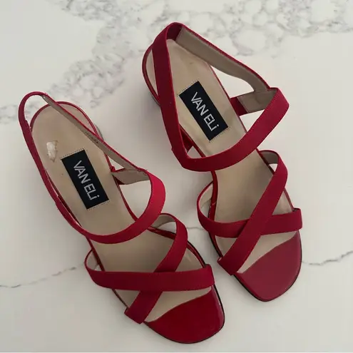 Like New Van Eli Block Heel Cross Strap Patent Leather Sandal Cherry Red 9.5B Size 9.5