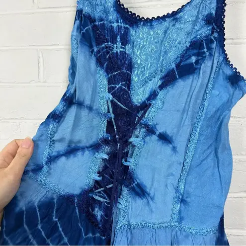 Sakkas Annabella Corset Bodice Handkerchief Hem Tie Dye Dress OS Blue Size undefined