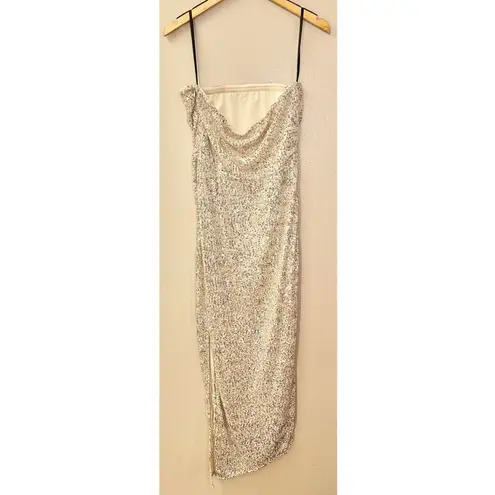 NWT House of Harlow 1960 x Revolve Sage Midi Dress Sequin Strapless Sheath Dress Silver Size M