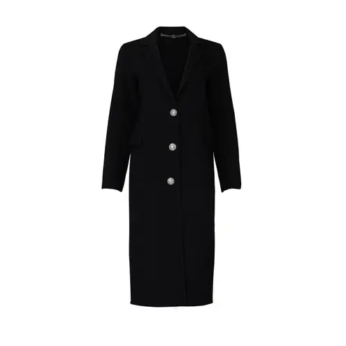 Rabanne Black Three Button Wool Long Sleeve Longline Winter Coat Size 4