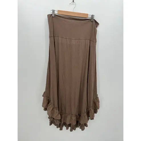 Paisley Vine Women Brown Tiered Ruffle Skirt Size L Stretch Boho Artsy Lagenlook Size M