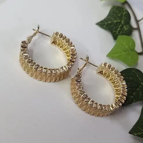 Chunky Gold Textured Wide Hoop Earrings