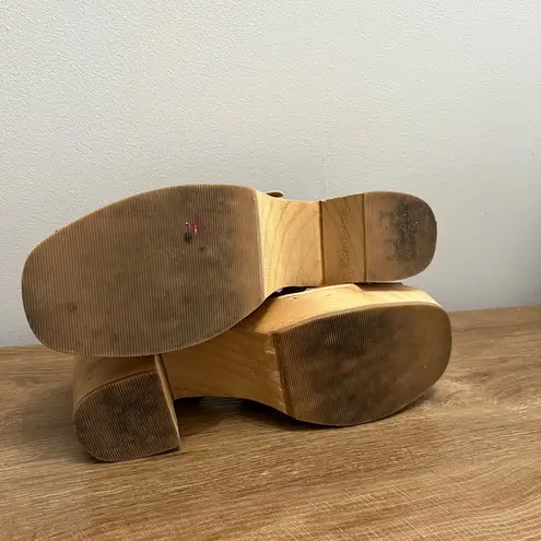 Beast Fashion Colorblock Platform clogs Leather Wood Heel Retro Size 10