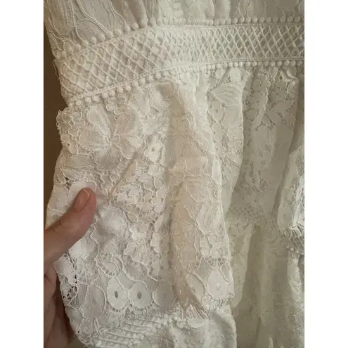 Lulus Women's White Lace Tiered Ruffle Dress Medium Ruffle Country Concert NWT
