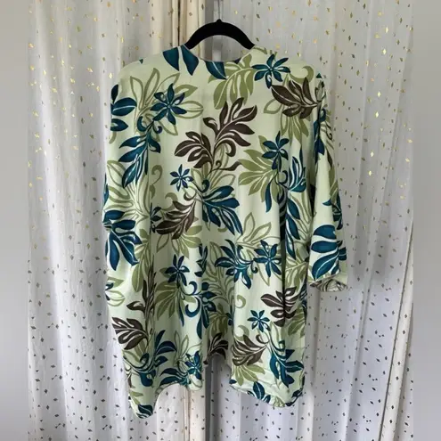 Maia Creations Hawaiian Tropical Floral Print Open Kimono Cover Up One Size Plus Green