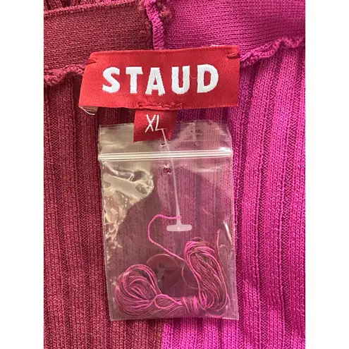 Staud Cargo Color block Button Front Cardigan Burgundy Pink Size Large NEW