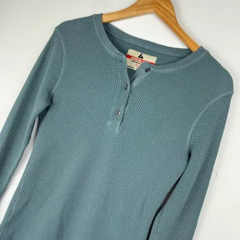 American Giant Henley Waffle Thermal Knit Long Sleeve Shirt Sz Small Blue Green