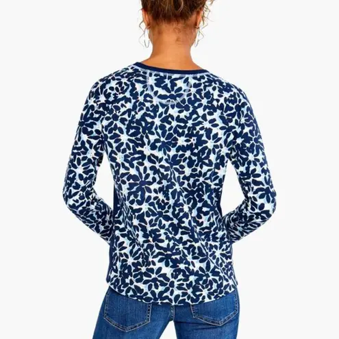 Nic+Zoe  Blooming Blues Cotton Long Sleeve Top in Indigo‎ Multi. Womens Size XL.