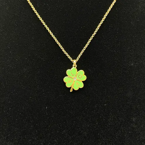 Juicy Couture  Clover Necklace Gold Tone Green Enamel Lucky Charm Pendant 18 inch