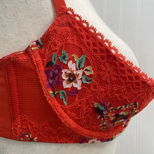 SAVAGE x FENTY Dolled Up Lace Quarter Cup Bra Orange Floral Size 38B NWT