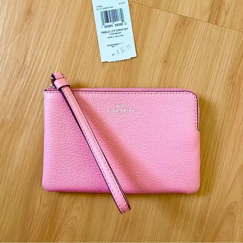 Coach  Silver/ Flower Pink Corner Zip Wristlet #CP483