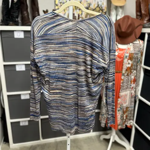 Velvet Tees Anthropologie Velvet by Graham Striped Long Sleeve Scoop Neck Blue and Brown Top