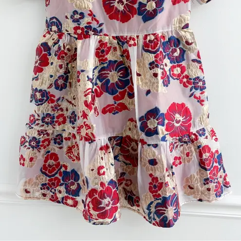 TCEC Boutique Floral Metallic Holiday Puff Sleeve Babydoll Dress