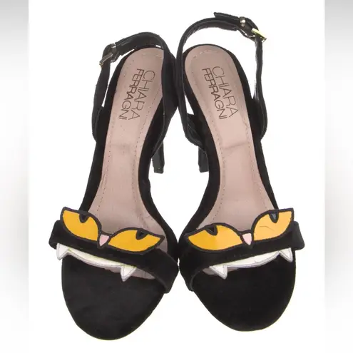 Chiara Ferragni Amelia Monsters Velvet Slingback Pumps Heels Black Size 7