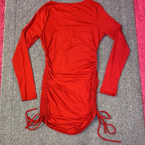 Persaya COPY -  Red Long Sleeve Ruched Dress