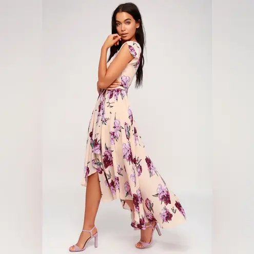 Lulu’s French Countryside Blush Floral Print High Low Hem Midi Dress Size S Purple