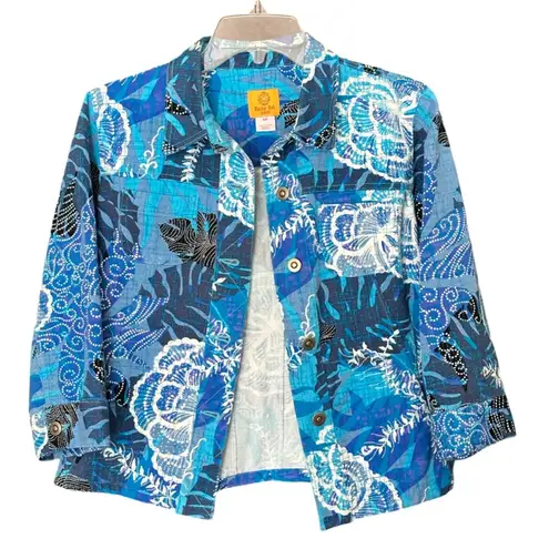 Ruby Rd Petite Blue Floral Print Light Denim Jacket Size 10P