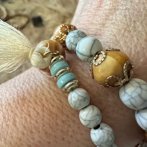 Beaded Cream Gold Pale Blur Beaded Bracelet Duo