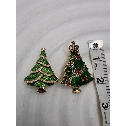 Christmas Tree Brooch Bundle Enamel Rhinestone Holiday Pin Set Unisex