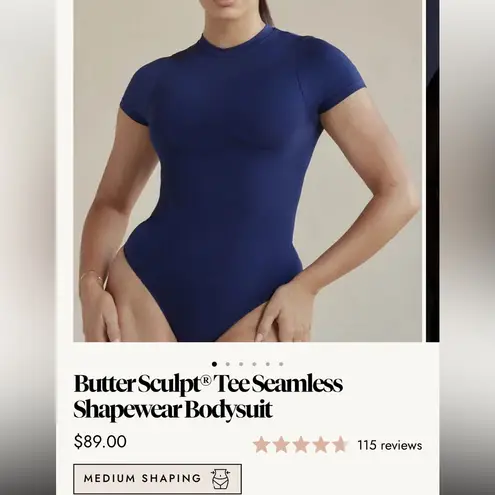 PINSY Butter Sculpt Tee Seamless Shapewear Bodysuit Blue Size Medium EUC