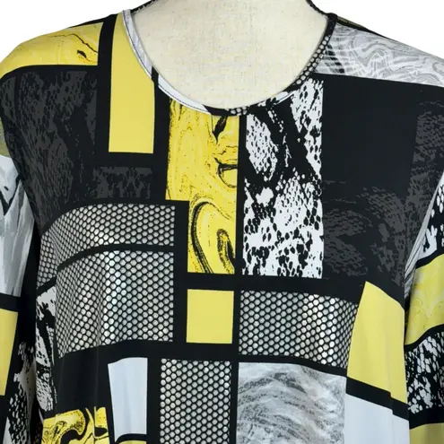 Allison Daley Large Top Geometric Stretch 3/4 Sleeve Round Neck Pullover Multi