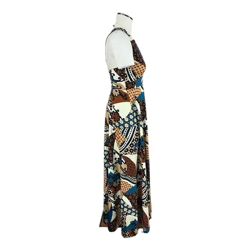 Neiman Marcus Vintage 60s/70s MOD Brown Abstract Maxi Dress Gown w/Wrap Shawl XS