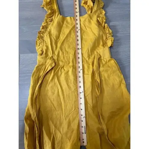 Posse Rider Jumpsuit Overalls Size M Mustard Yellow 100% Linen Ruffles Wide Leg Size M