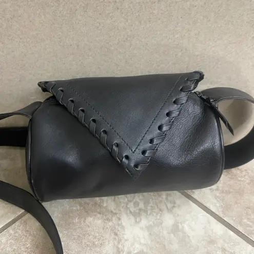 Saddle by Sabina Handbags Black Leather Cylinder Crossbody Bag Braided Flap
