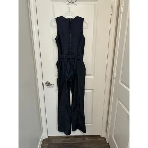 Guess  Jayden Denim Jumpsuit L Y2K Sleeveless Wide Leg Belted Zip‎ Back Dark Wash