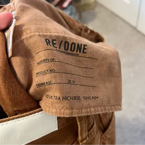 RE/DONE  Brown 70s Ultra High Rise Stovepipe Jeans in Washed Terracotta