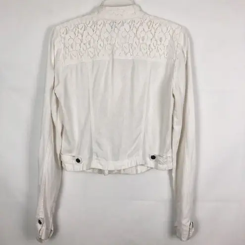 Stoosh Linen Blend Asymmetrical Full Zip White Jacket Juniors Medium